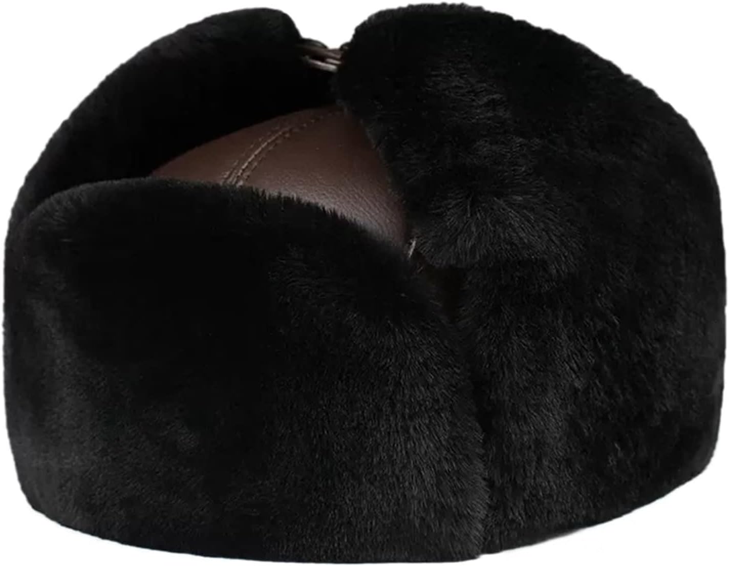 Men's Winter Earflap Trapper Hunting Hat with Ear Flaps Unisex Hat Leather Bomber Hat,Brown-XXL