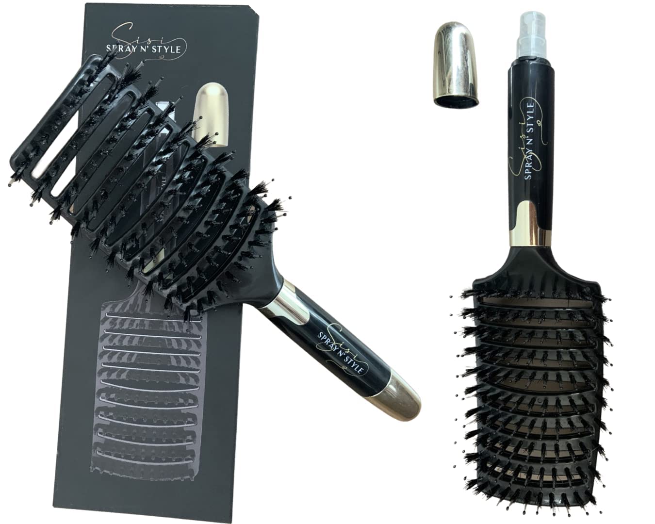 Sisi Spray N’ Style- 2-in-1 Mist & Detangle Brush for All Hair Types | Spray Handle Works with ANY Product | Wet & Dry Use | Vented Brush Head with Massaging Bristles/Sensory Safe