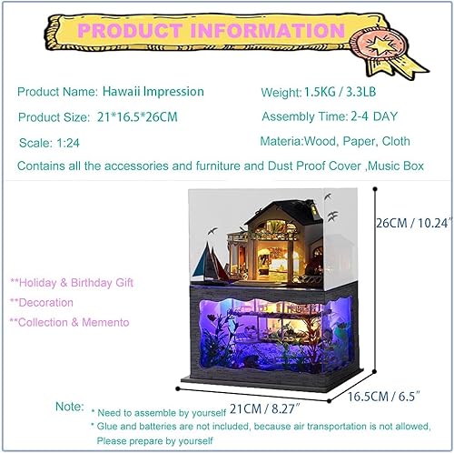 Vista 3 de Roroom DIY Miniature and Furniture Dollhouse Kit,Mini 3D Wooden Doll House Craft Model Villa Style with Dust Cover and Music Movement,Creative Room