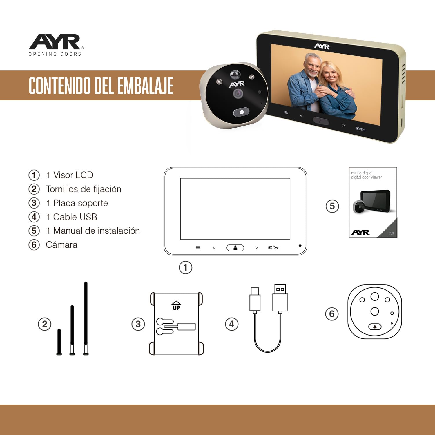 Mirilla Digital 759-HD Lite - Full HD. Acabado níquel Satinado.