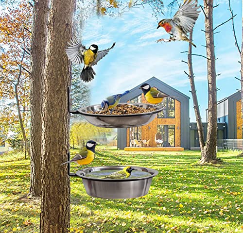 2 Bird Trays Tree Mounted For Bird Feeder Bird Bath Bowl- Hanging Bird Feeders With Heavy Duty Sturdy Steel Ring,Installed On Wooden Fence Wall Tree Deck Stakes,Easy Clean And Fill (2-Feeders) #TOP3