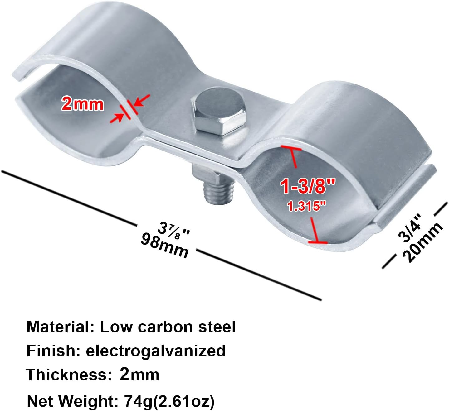 20 Sets 1-3/8" Chain Link Fence Saddle Clamps for Lightweight Chain Link Fencing and Dog Kennel Panels
