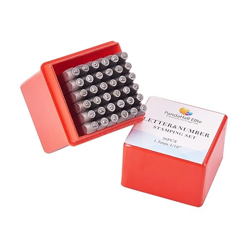 PH PandaHall 36 Pcs Letter and Number Metal Stamp Set, 1/20 inch 1.5mm Alphabet A-Z and Number 0-9 and Symbol, Iron Uppercase Stamps Punch Press Tool for Imprinting on Metal Jewelry Leather Wood - 1/16" (1.5mm) - 36 Pcs - Letter & Numbers & Symbols 3