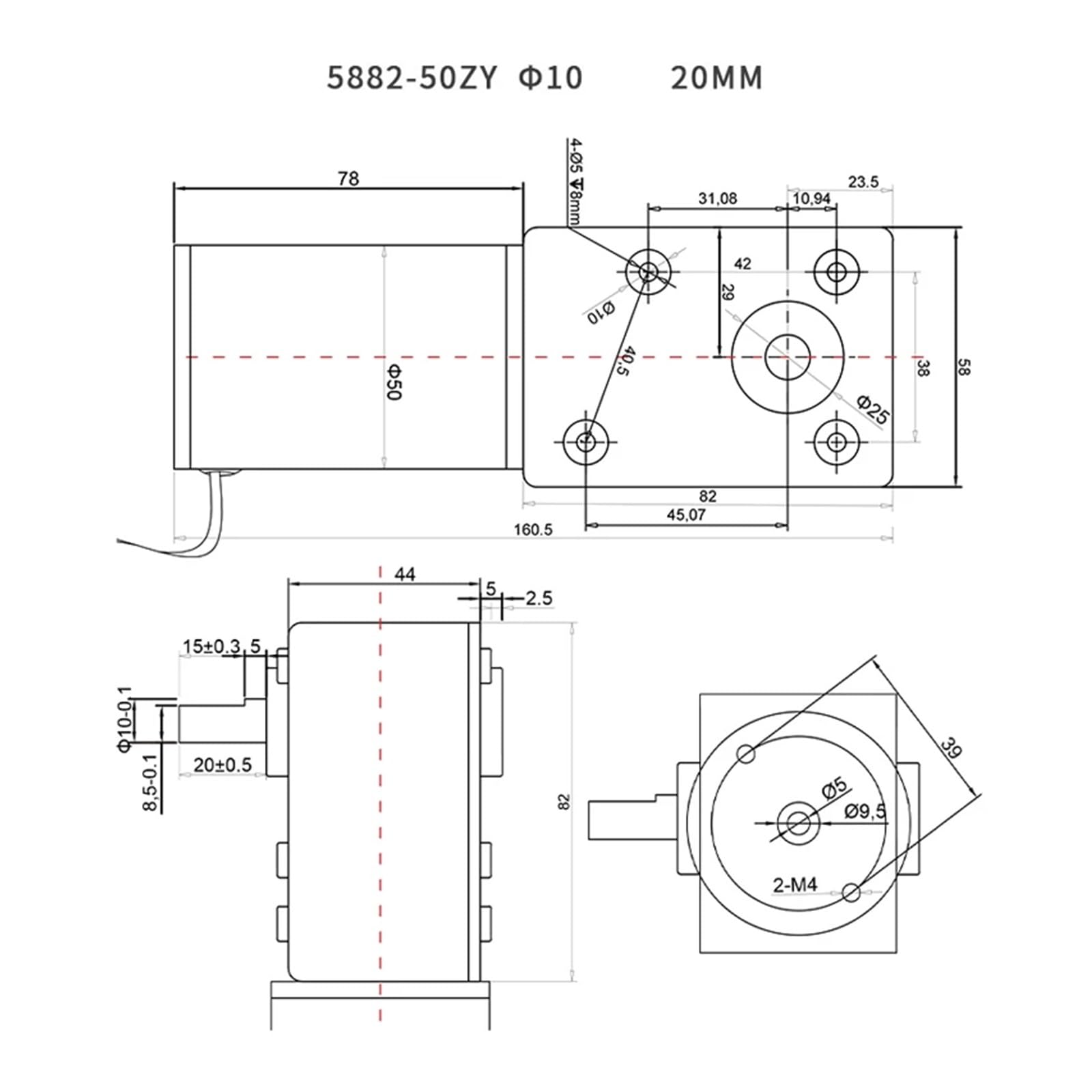5882-50ZY Schneckengetriebe-Gleichstrom-Untersetzungsmotor, Getriebemotor, hohes Drehmoment, niedrige Geschwindigkeit, Geschwindigkeitsregelmotor, Gleichstrom, 12 V, Wellendurchmesser 10 mm, Mechanis