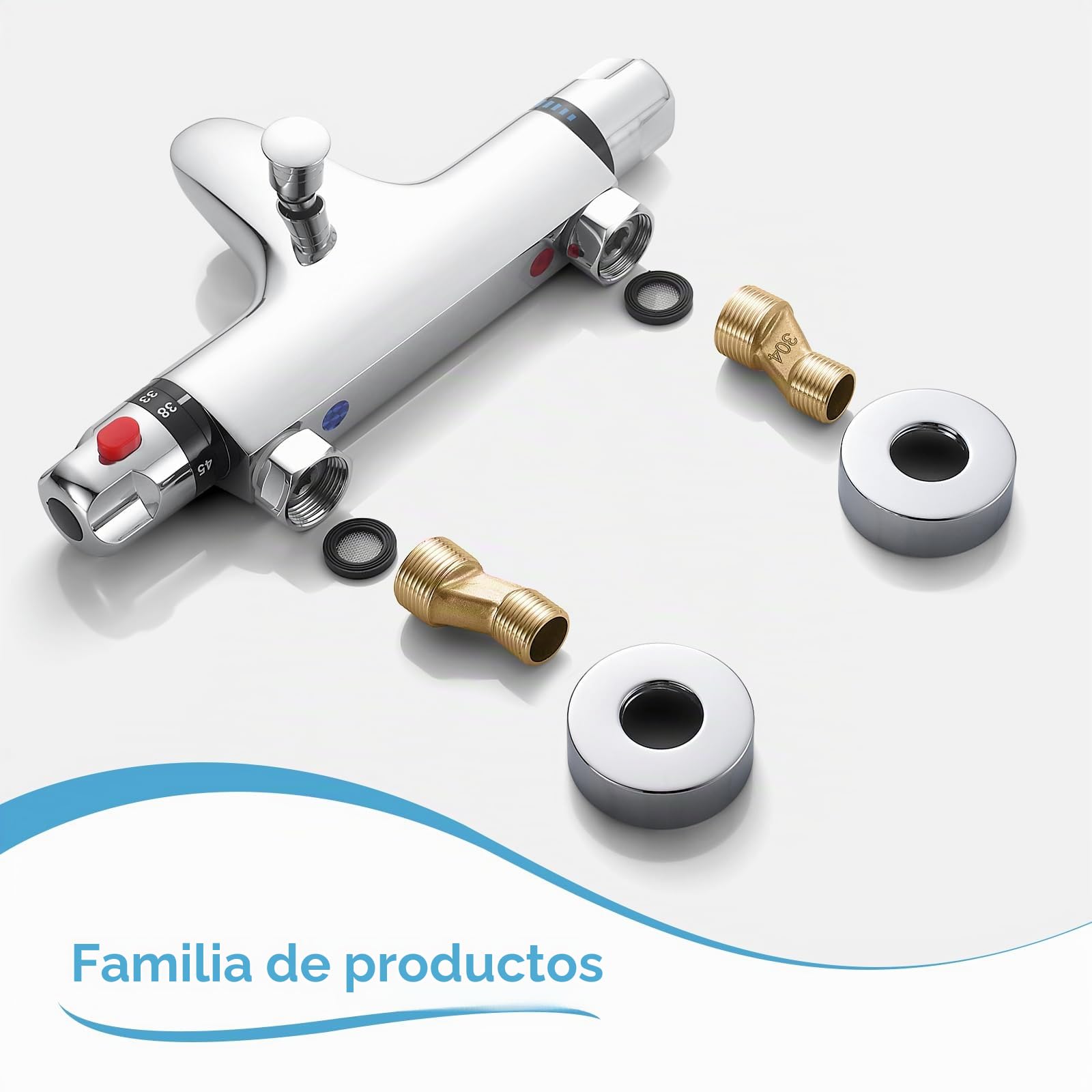 Grifo mezclador termostático de ducha para baño, montaje en pared, 150 mm, grifo mezclador termostático para ducha, grifos de baño con boquilla de llenado de bañera, latón, seguridad a 38 °C