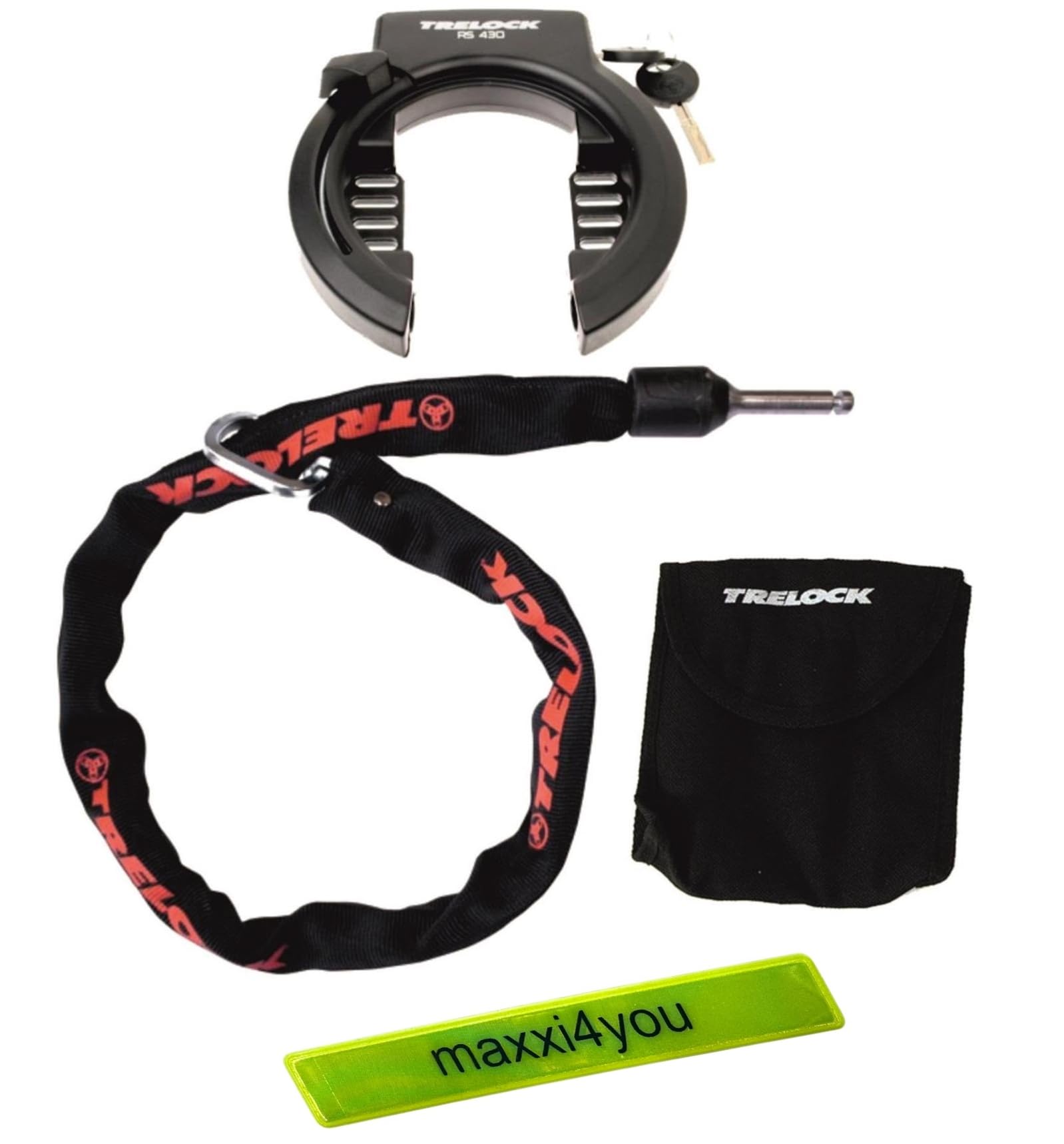 Trelock RS 430 Antivol pour cadre de vélo + chaîne de raccordement ZR355 100 cm Ø 6 mm, avec bande réfléchissante maxxi4you