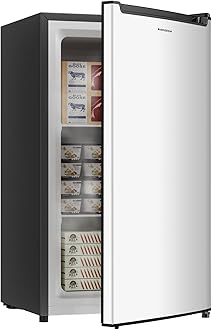 BANGSON 2.1 Cu.ft Upright Freezer, Compact Mini Freezer with Reversible Door, Adjustable Thermostat, Removable Shelves,Small Freezer for Dorm/Office/Apartment, Silver