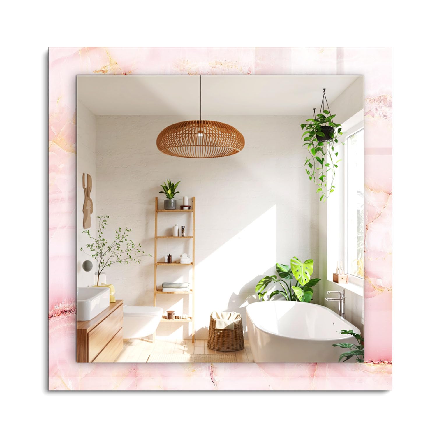 Miroir rectangulaire d'exception cadre en verre effet marbre rose