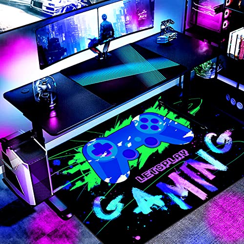 Etskom Blacklight Gaming Area Rug,Neon Gaming Area Rug,3D Gaming Rug,Uv Reactive Area Rug,Playroom Large Non-Slip Area Rug,Gamer Rugs For Bedroom Boys,70In×47In×0.39In #TOP2