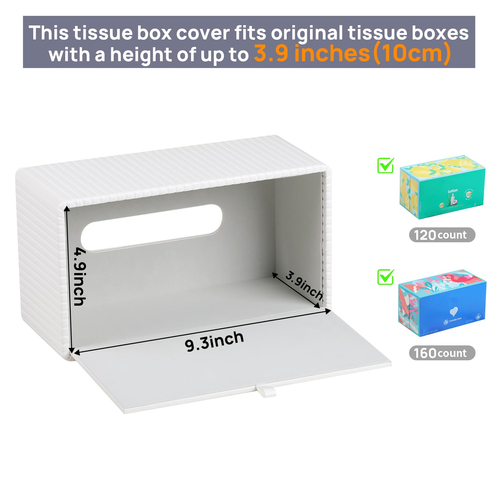 Taschentuchbox Abdeckung Stilvolle PU Leder Rechteckige Taschentuchbox Halter mit Magnetboden Abdeckung für Badezimmer Schlafzimmer oder Büro (Weiß Streifen)