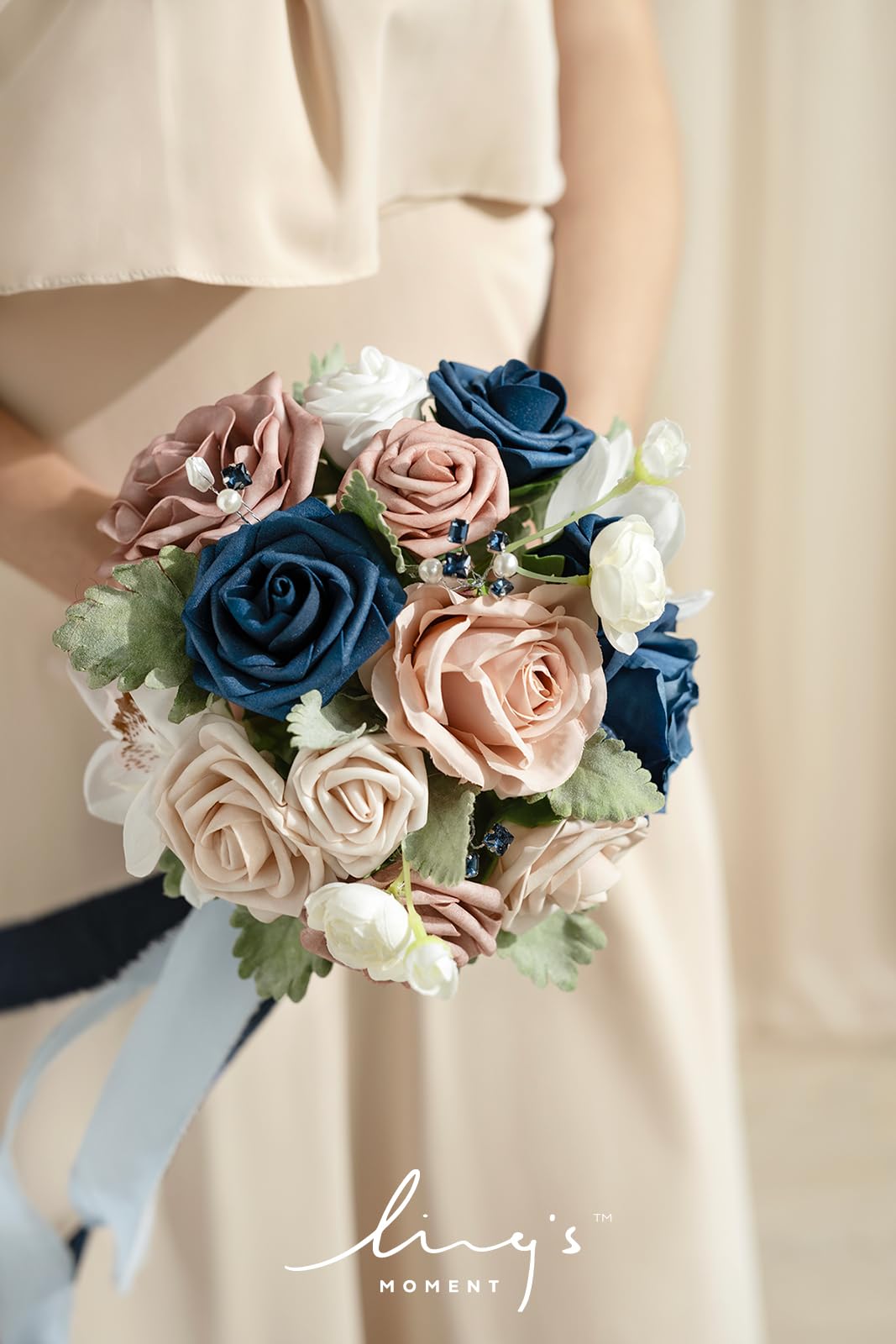 Amazon.com: Ling's moment Navy Blue Bridesmaid Bouquets Set of 4, Dusty Rose  Artificial Wedding Flower Bouquets Floral Bouquet Bridesmaid Bouquets with  Ribbon, Ceremony,Anniversary,7-inch Diameter : Home & Kitchen