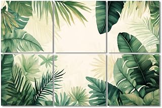 6 Pack Art Acoustic Panels Sound Absorbing Plants Large Tropical Leaves Banana Leaves Palm Fronds Fern Leaves Decorative Soundproof Wall Panels Self Adhesive for Recording Studios Office 72"x48"