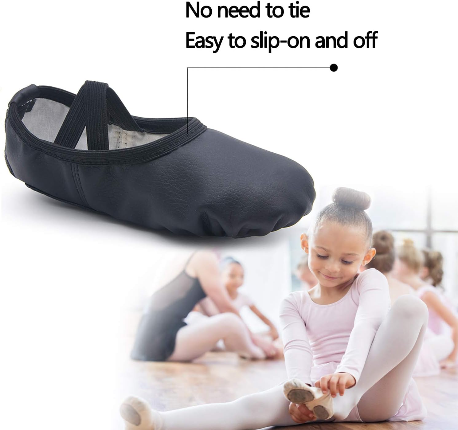 DIPUG Ballet Shoes for Girls Toddler Dance Slipper PU Leather Kids Ballerina Shoe