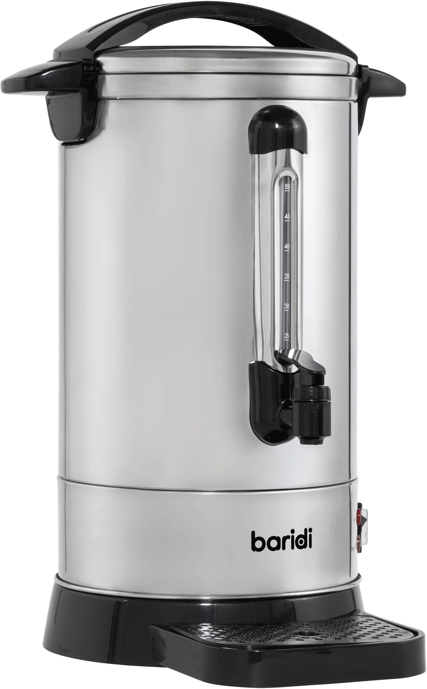 Baridi 10L Hot Water Boiler, Tea Urn with Drip Tray, Keep Warm Function and Water Gauge, Stainless Steel - DH269