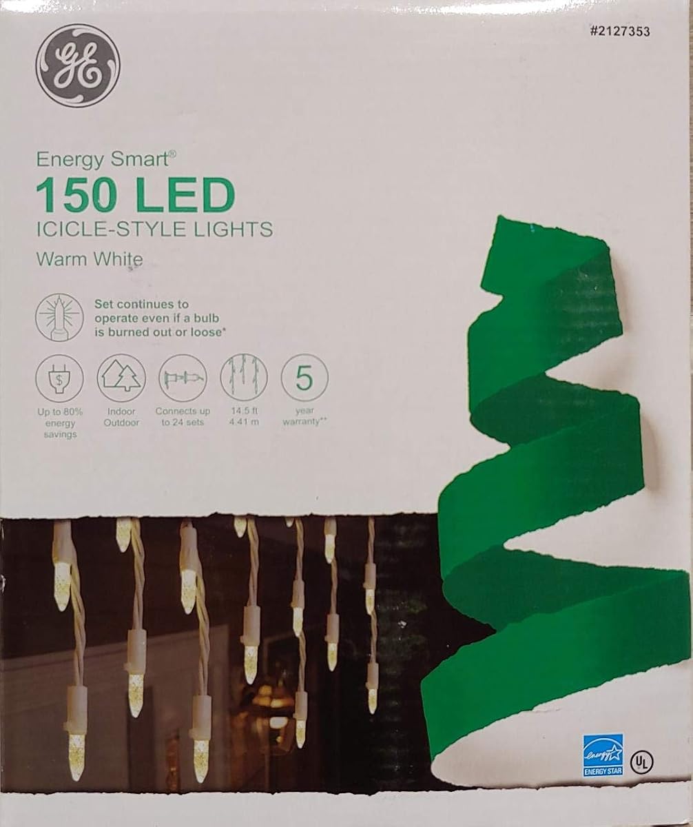 GE 'Energy Smart' 150 LED constante mini blanco enchufable luces navideñas de carámbano para exteriores