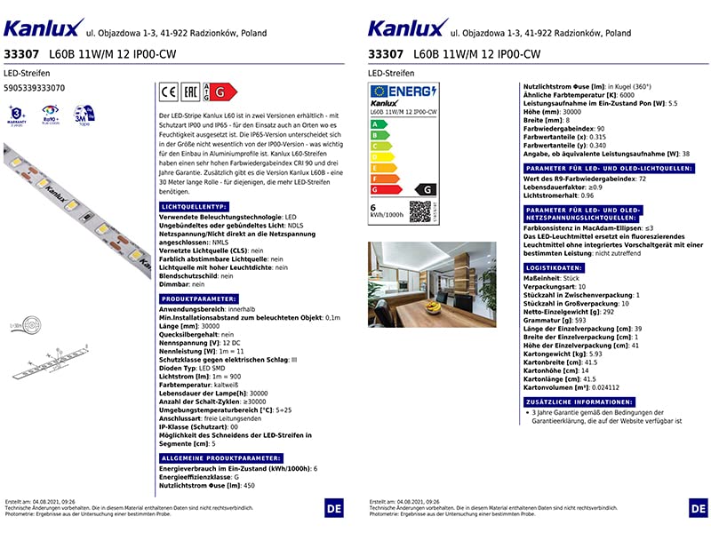 Kanlux LED Lichtschlauch 10 Meter 6500K Kaltweiß - IP44 Wasserdicht Für Innen & Außen