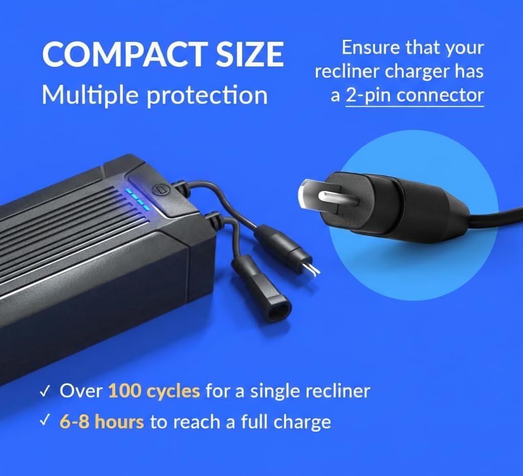 Lavolta Battery Pack for Reclining Furniture - Rechargeable Recliner Battery Pack - Universal 2-Pin Power Supply for Electric Recliners, Recliner Chair, Couch, Sofa (2200 mAh)