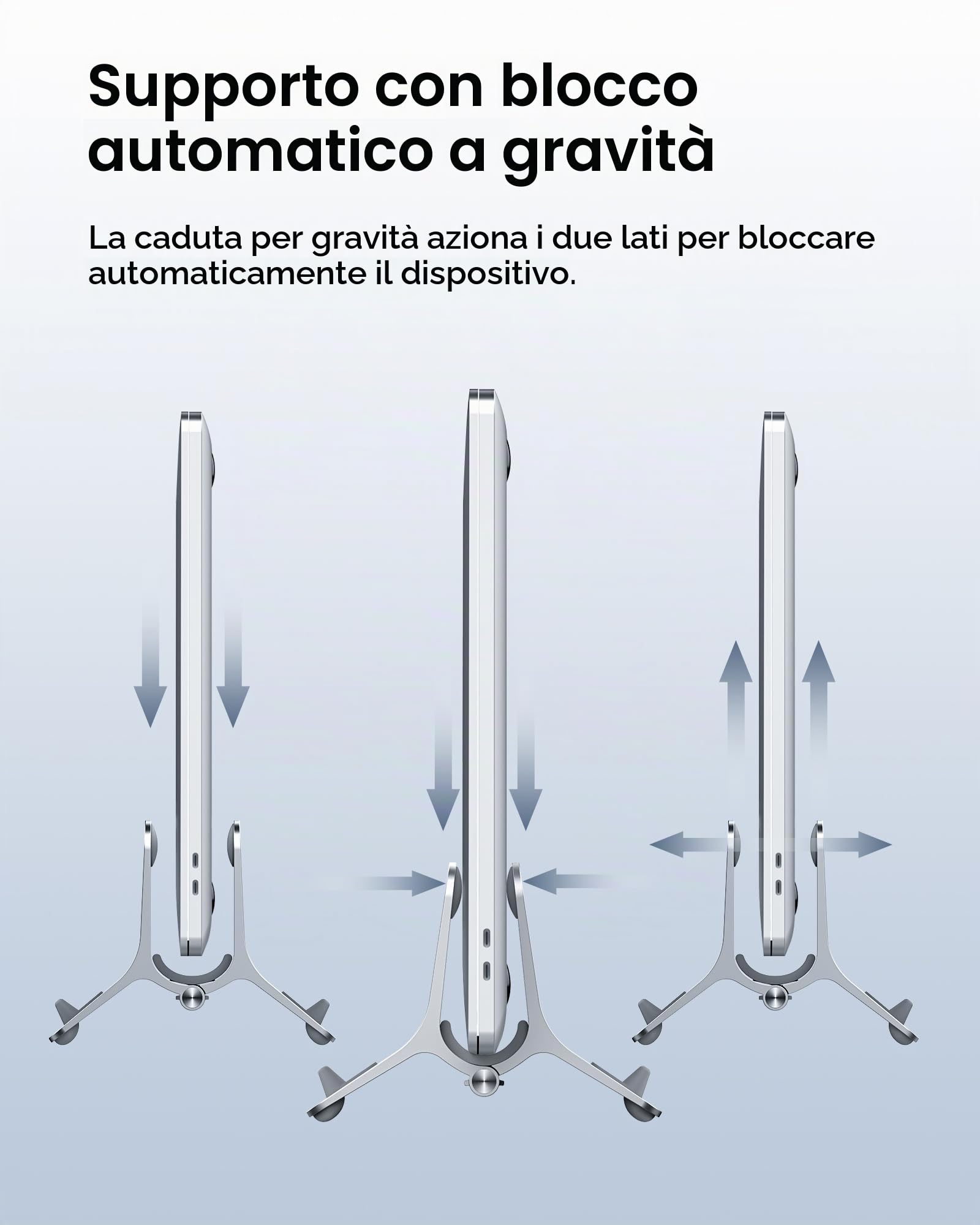 SODI Supporto per laptop verticale in alluminio, per MacBook Air, MacBook Pro, iPad, iPhone, con bloccaggio a gravità, regolazione automatica, design minimalista e ergonomico