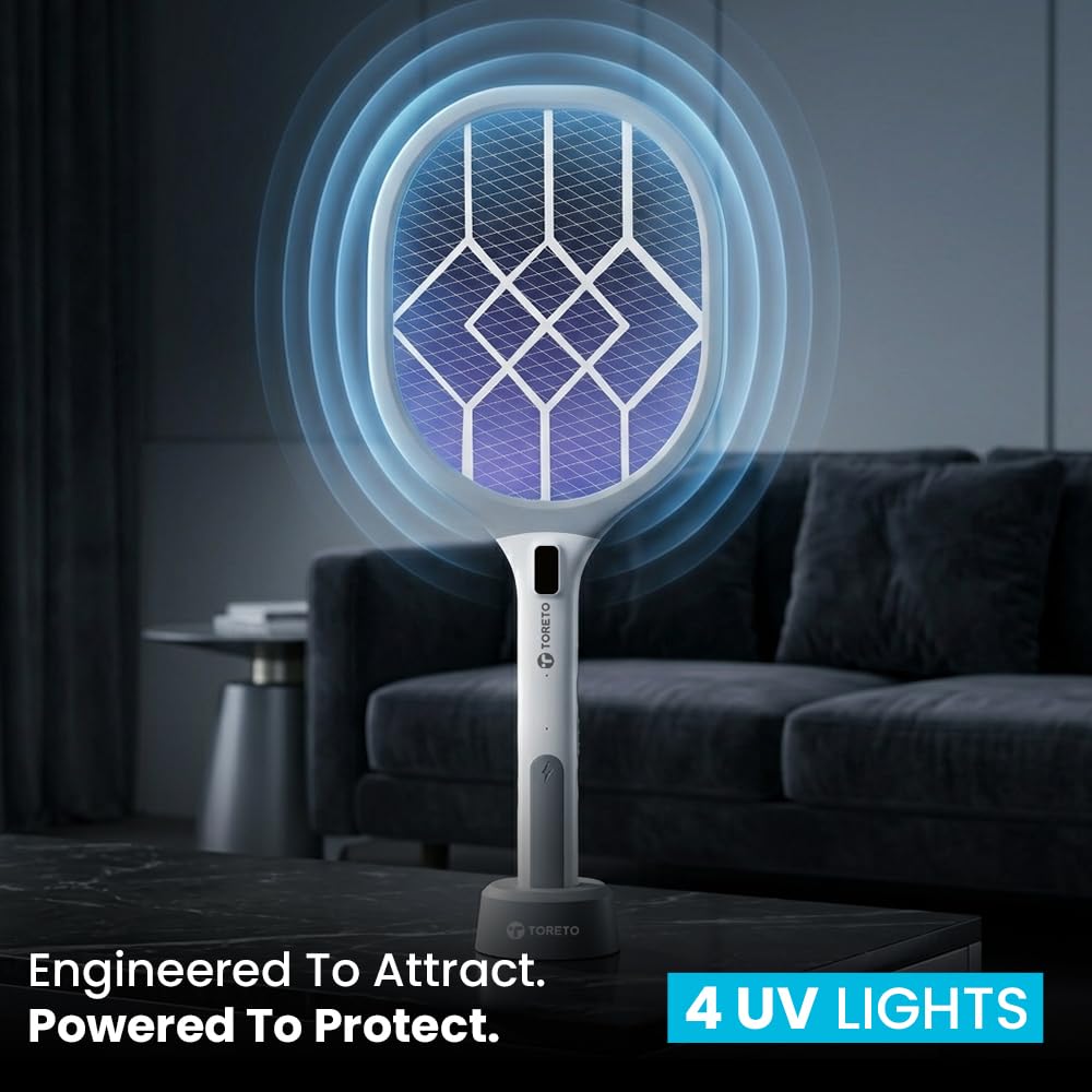 Toreto Mosquito Racket with 2-in-1 Auto Mode, UV Light & Stand 1