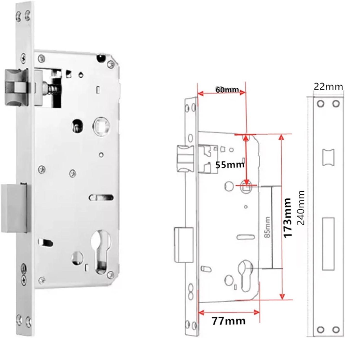1Pcs 304 Stainless Steel Door Lock Body 85x40 8545 5085 85x60 Lift The Handl to Lock(85x35)