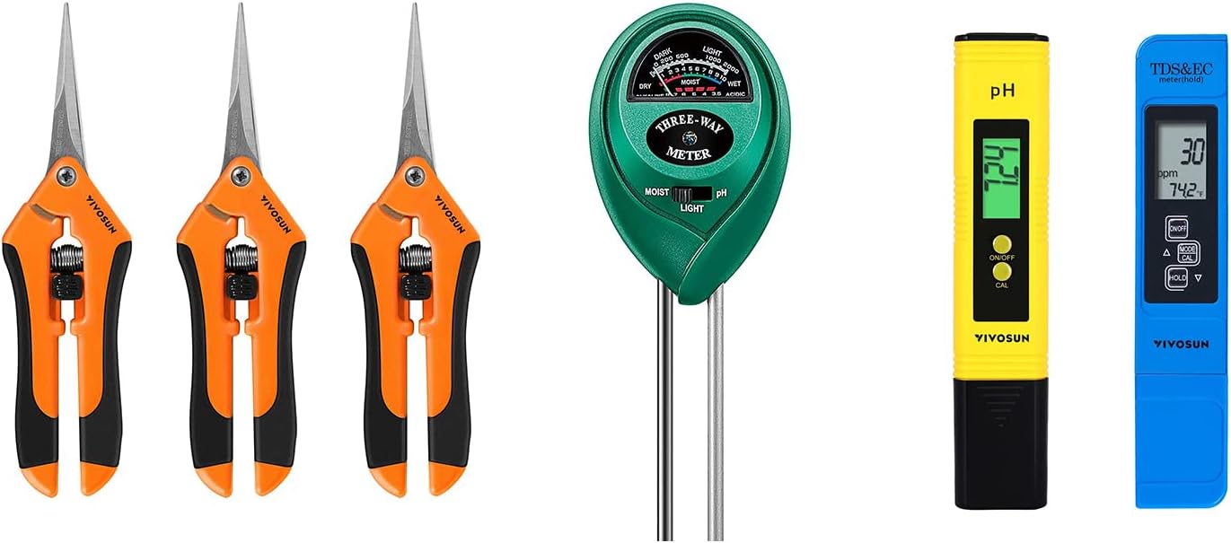 VIVOSUN PH Meter, TDS and EC Meter, Soil Tester Combo and 3-Pack 6.5 Inch Gardening Hand Pruner