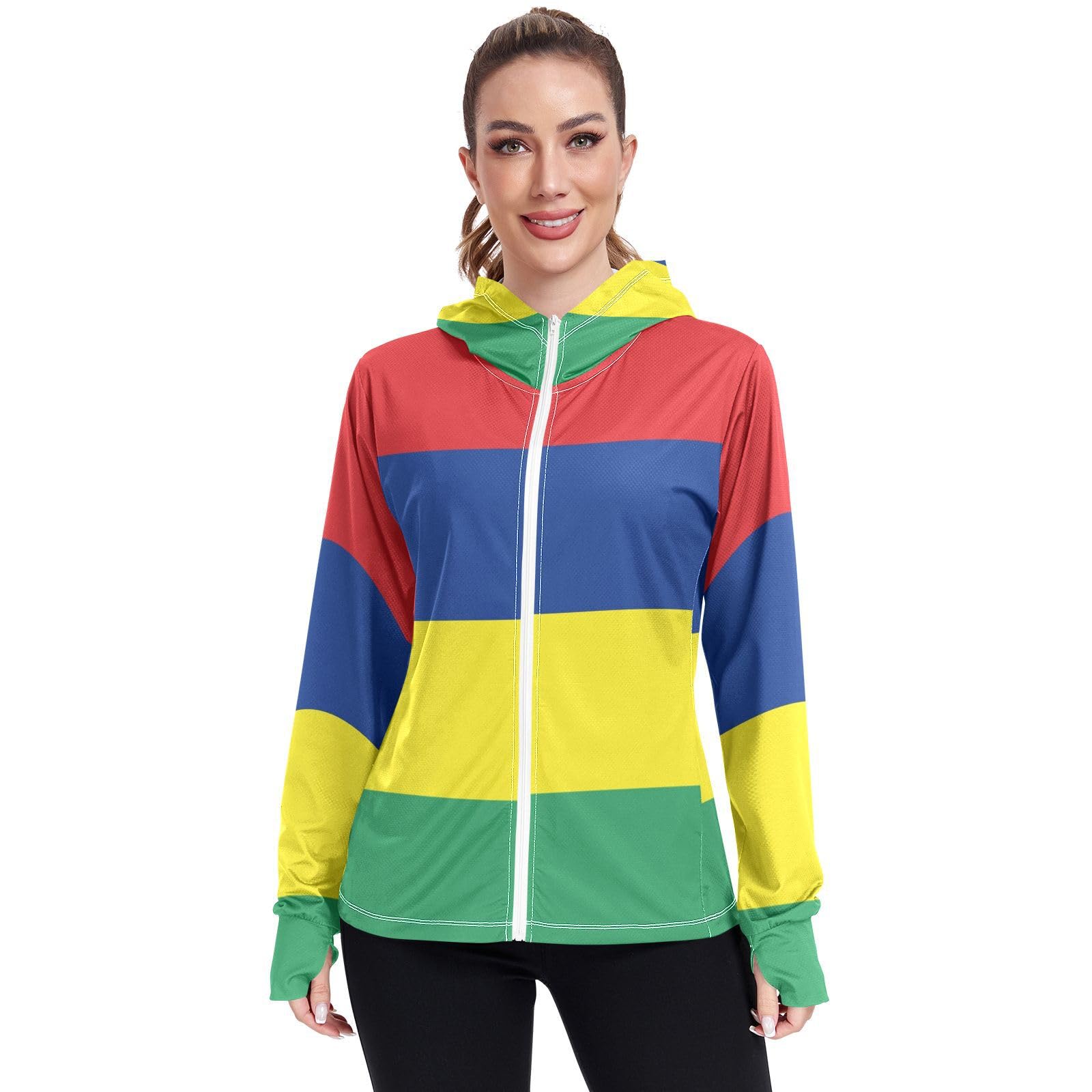 Mauritius Flag Womens UPF 50+ Sun Protection Hoodie Jacket Lightweight Long Sleeve Sun Shirt with Pocket Multicoloured