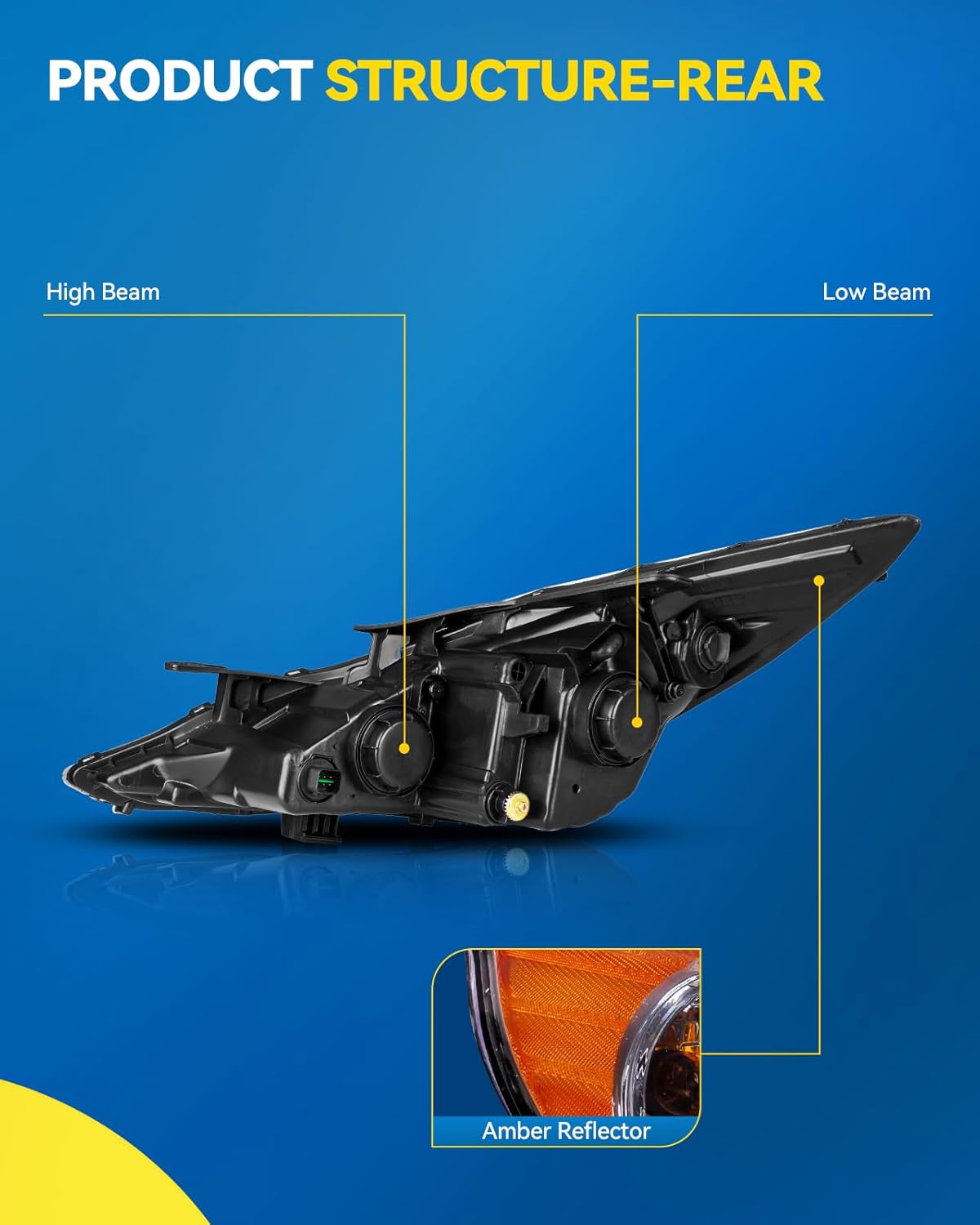 PHILTOP Headlight Assembly - Chrome Headlamp Replacement for 2011-2014 Hyundai Sonata, Clear Lens with Amber Reflector