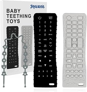 Yoolane Baby Teething Toys 2-Pack Remote Control Teether Toy for Babies 3-24 Months Silicone Baby Chew Toys for Toddler Infant Boy with Anti-Lost Rope, BPA Free Freezable Dishwasher Refrigerator Safe