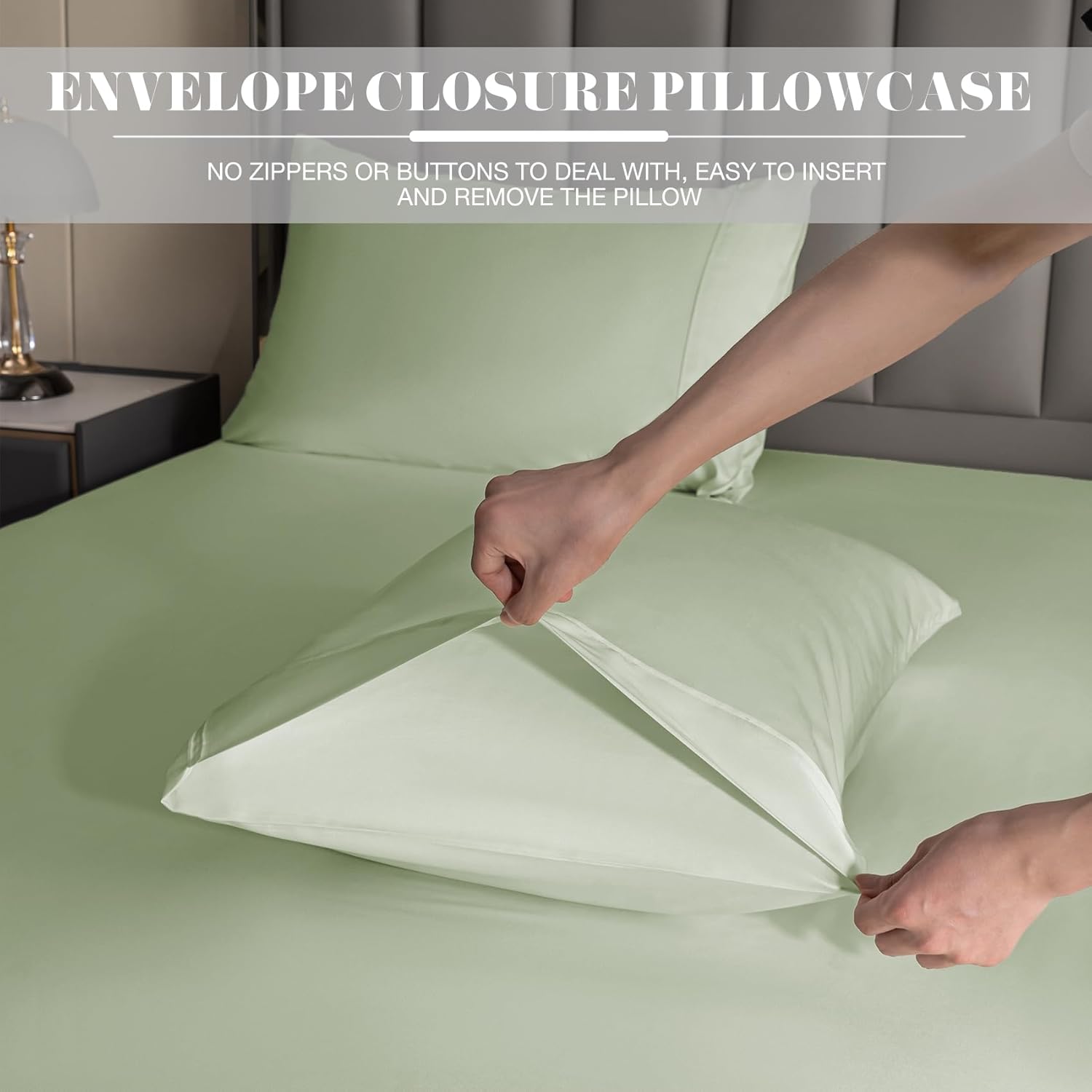 King Sheet Set - Luxury Cooling Sheets for Queen Size Bed Set, Organic Viscose Derived from Bamboo, 16 Inche Deep Pocket, Breathable Silky Soft Hotel Bedding & Pillowcases, Oeko-Tex - Mint Green - Image 4