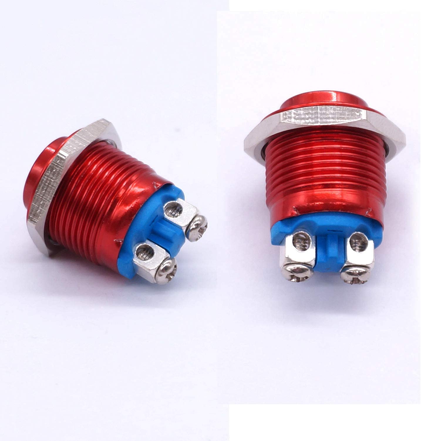INFRI 2 pièces 16 mm 5/8" rond rouge métal bouton poussoir momentané interrupteur 1NO SPST 3A/12-250V pour interrupteur de voiture industriel (couleur : rouge)