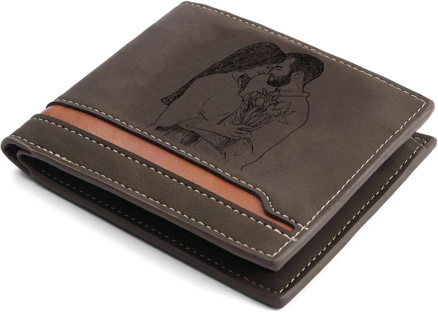 Personalized Wallet for Men, Custom Photo & Name Engraved PU Leather Wallet, Slim Bifold Wallet with ID Window, Meaningful Gift for Dad, Husband or BF