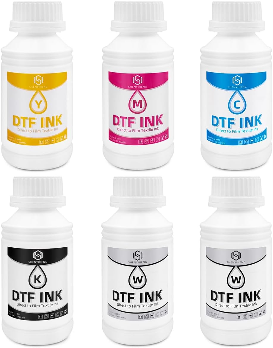 Premium DTF Ink 1500ML - DTF Transfer Ink for PET Film, Used for Epson ET-8550, L1800, L800, R2400, P400, P800, XP15000, Heat Transfer Printing Direct to Film, 6x250ML (CMYKWW)