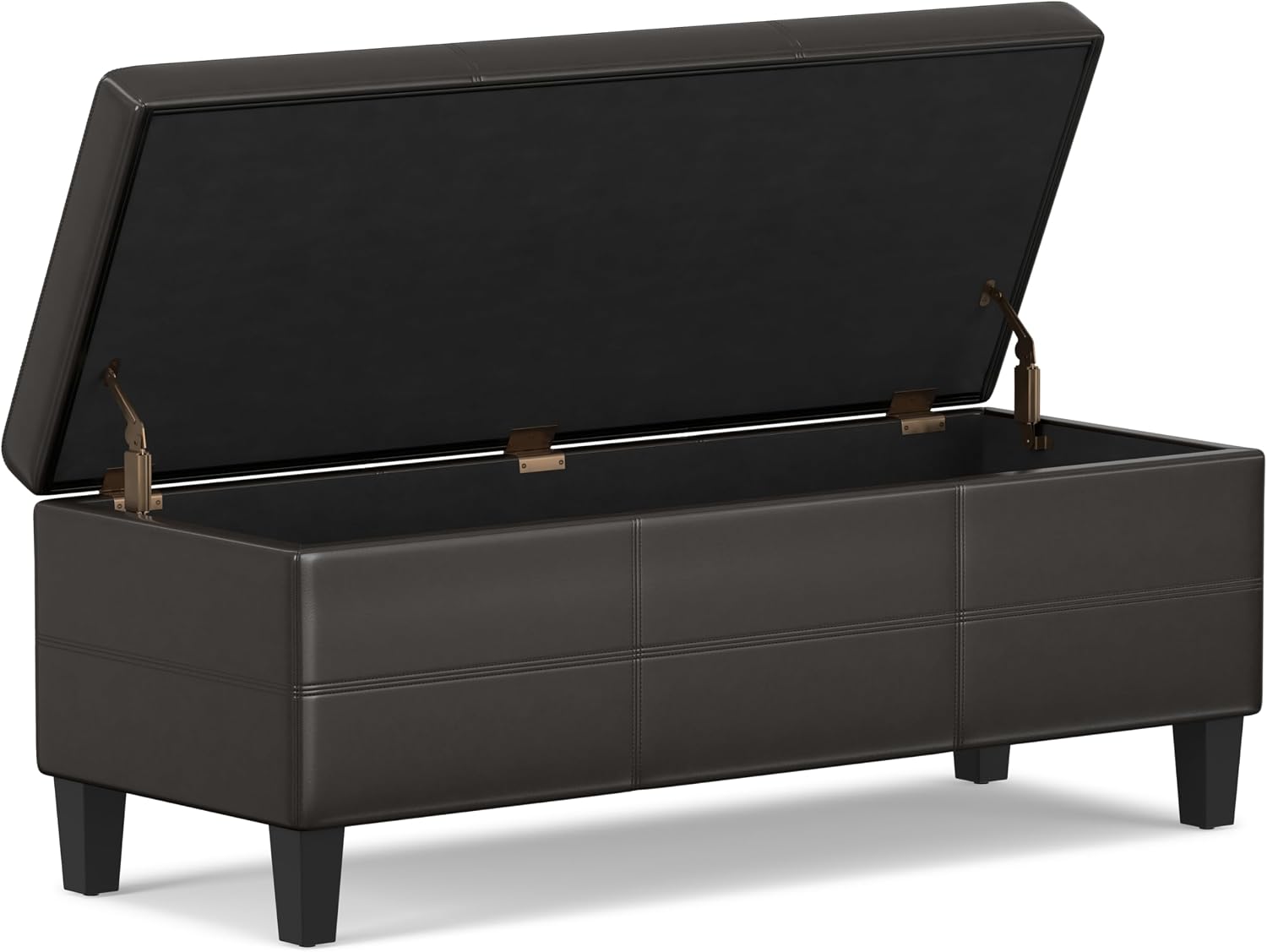 SIMPLIHOME Afton Storage Ottoman Bench - 48 inch Wide Upholstered Solid Wood Rectangle Ottoman in Tanners Brown Vegan Faux Leather, Contemporary Entryway Bench with Lift-Top Storage, Assembled