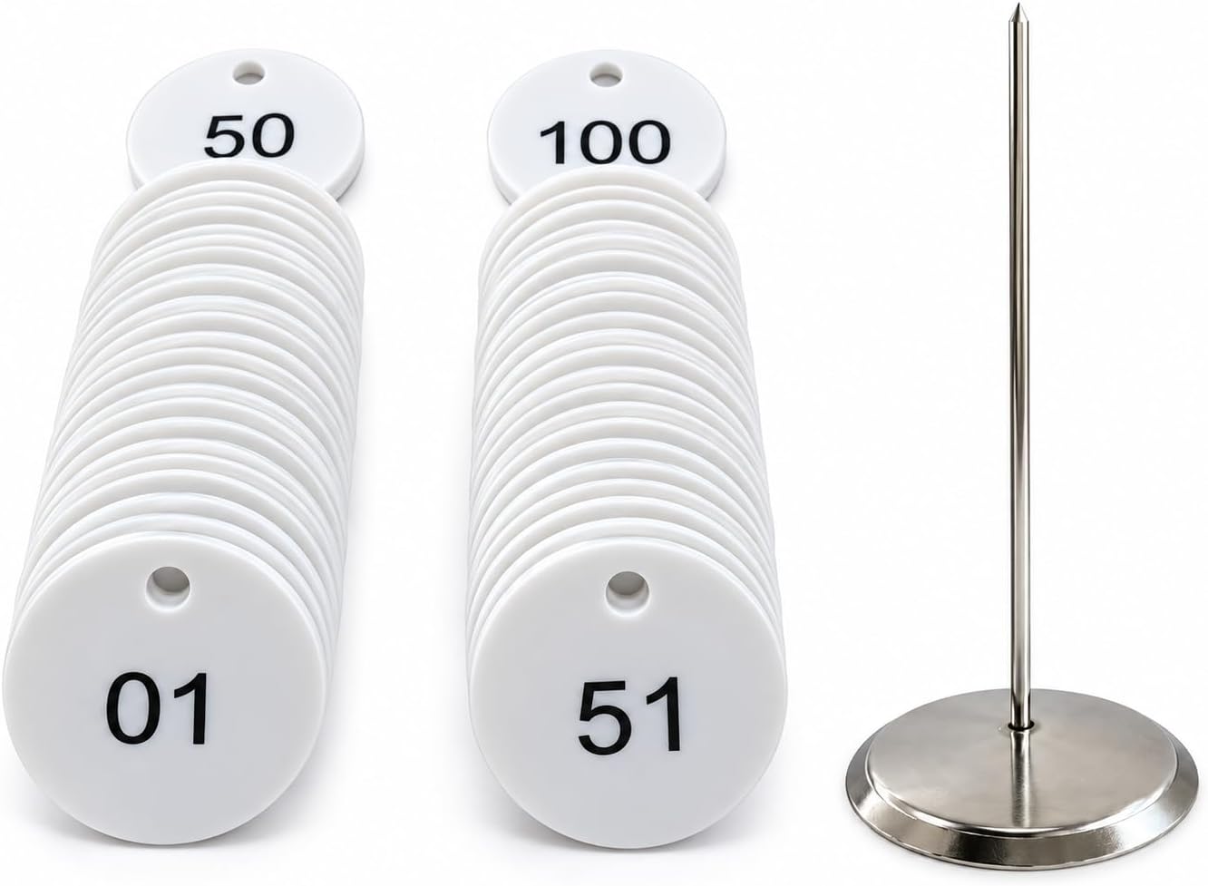 MOREL Plastic Number Token Coin 1 to 100 Print with Hole and Steel Stand, Doctor Token for CLINICS, Shops, MALLS, QUE, RESTURANT, EXIBITION (White)