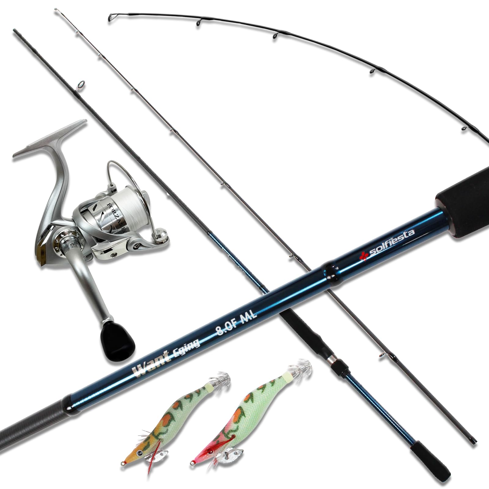 Amazon.co.jp: エギングセット8.0F/ML ロッド PE付リール エギ2個