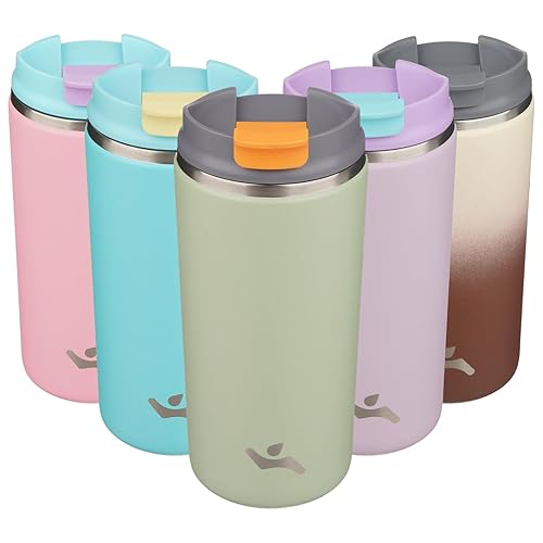 Miniatura 15 de Vaso con tapa, taza de café de viaje de 12 onzas, botella de agua aislada al vacío de doble pared de acero inoxidable con aislamiento térmico, color