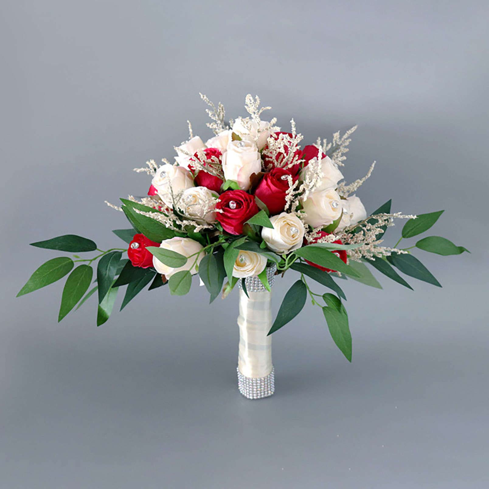 Aioneer Wedding Bouquet Bride Bridal Bridesmaid Holding Flowers With Crystals Soft Ribbons Simulation Colorful Small Roses Artificial Fake Flower Hand Bouquets