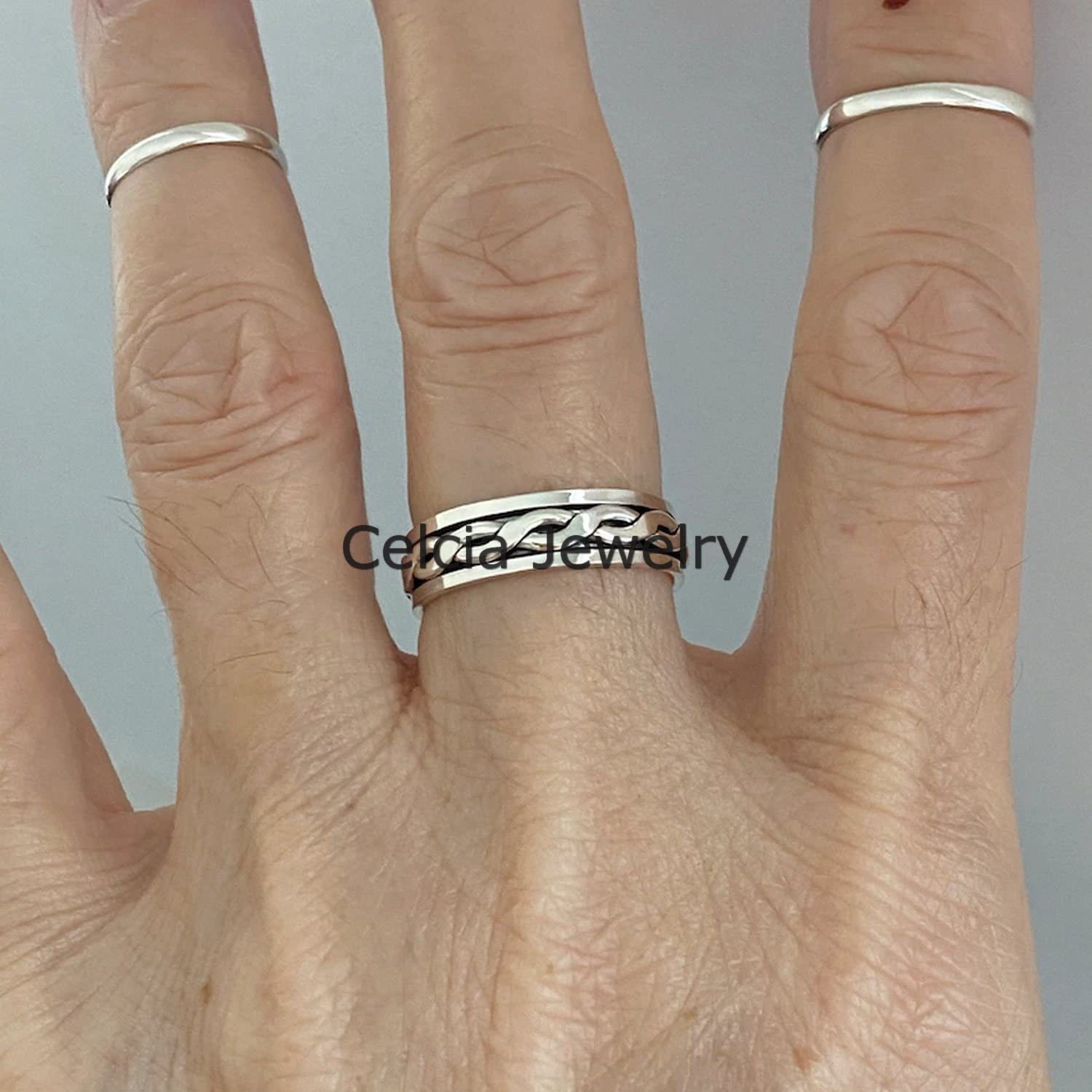 925 Sterling Silver Unisex intrecciato Spinner Ring, Ansia Anello, Anello d'argento, Boho Bohemian Ring, Anello minimalista, Regali per la festa della mamma, Anello Mens unico