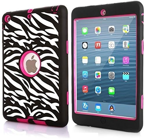 iPad mini/2/3 Case, Hocase Shockproof Hybrid Dual Layer Hard Rubber Protective Case with Cute Pattern Design for Apple iPad Mini 1st/2nd/3rd gen 7.9-inch - Black Zebra/Deep Pink
