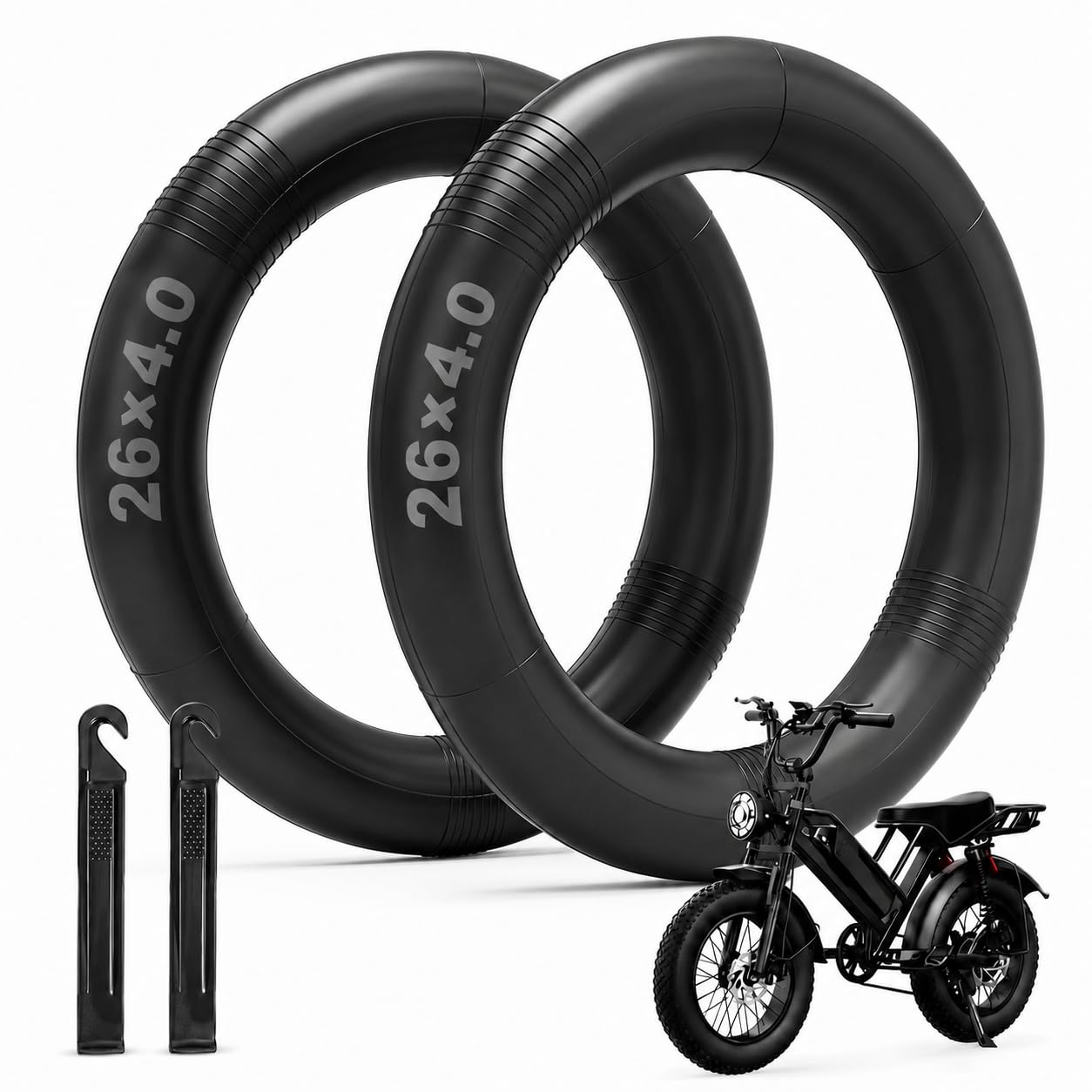 Tubo interior para bicicleta de 16 x 4.0, 20 x 4.0, 26 x 4.0, tubo de neumático grueso para bicicleta, paquete de 2 tubos de goma de butilo resistente con válvula Schrader para bicicleta eléctrica