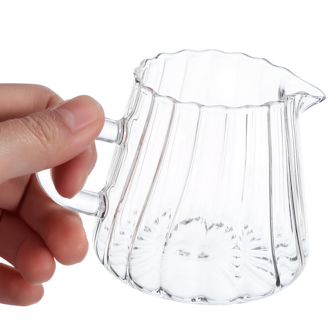 GLEAVI Juego de 2 jarras pequeñas de leche con boquilla de espuma para café, té de vidrio esmerilado, cafetera de café con alto contenido de borosilicato