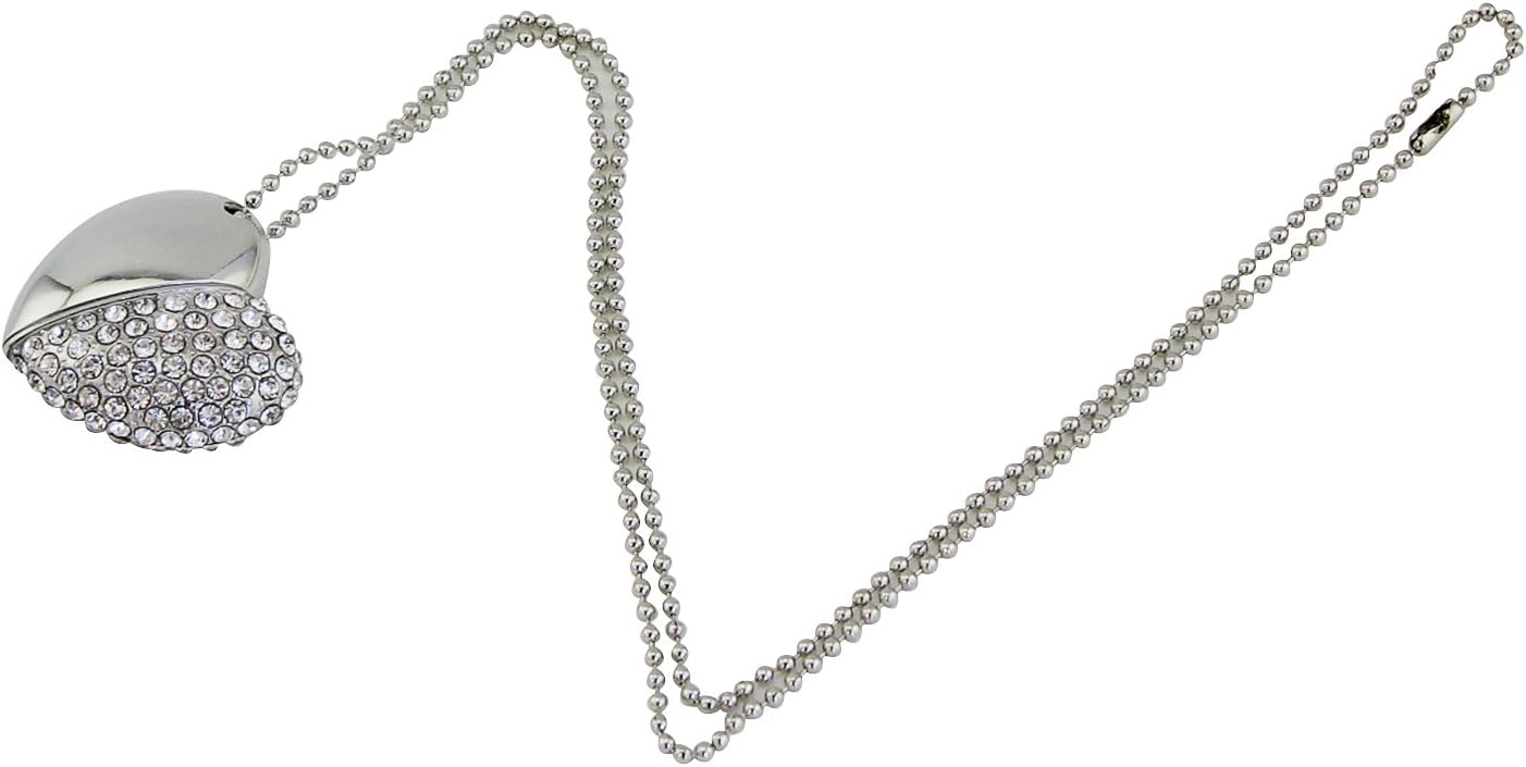 CHUYI Creative and Novelty Heart Shape Diamond Bling Shiny Crystal Pendant 64GB USB 2.0 Flash Drive Pen Drive Memory Stick U Disk Storage Thumb Drive with Necklace (Silver)