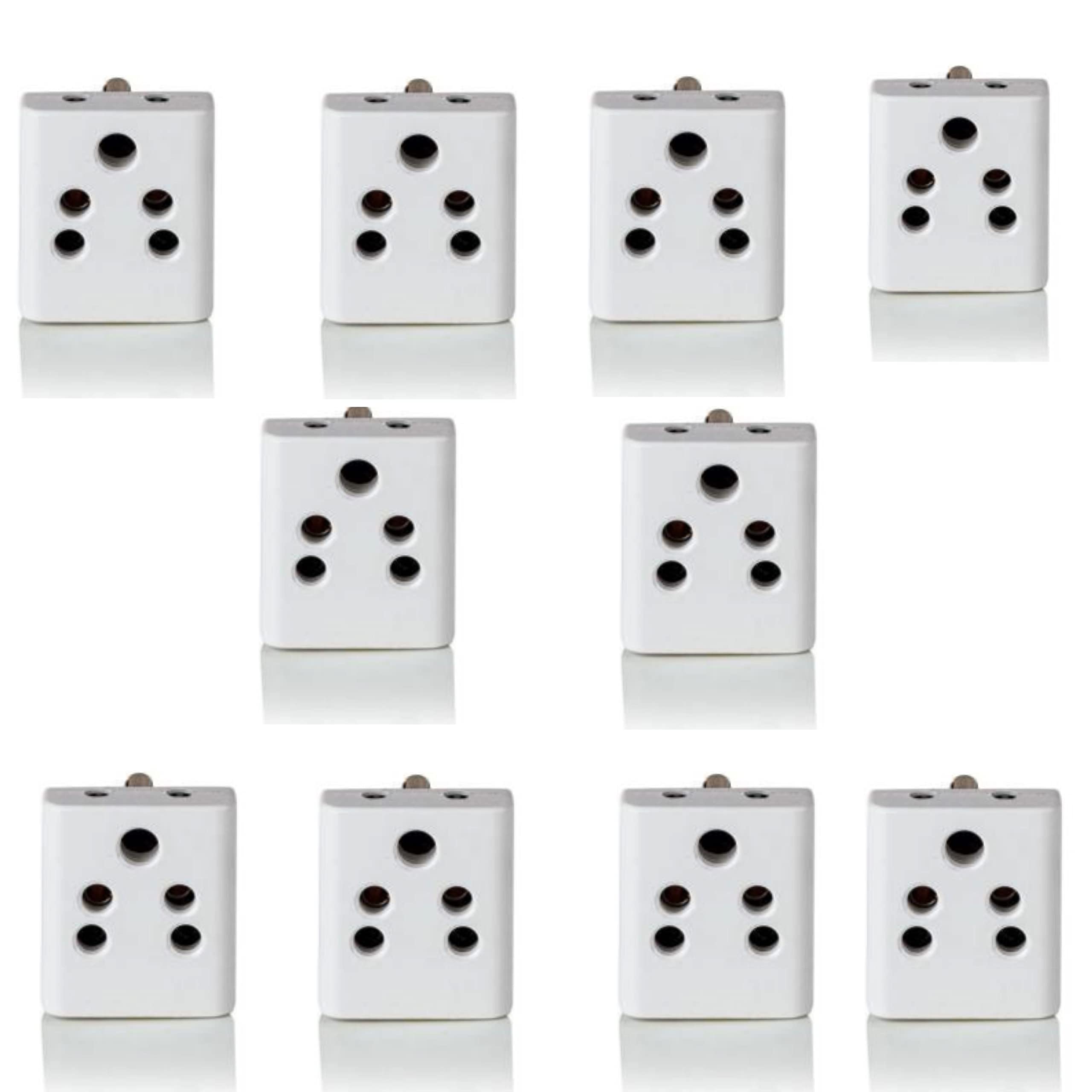 Hi-Plasst Type D Multiple Socket (10 Pieces) - 3 Pin Multi Plug With Dual Inputs for Computer, PC, Laptop, Phone - 2 in 1 Extension