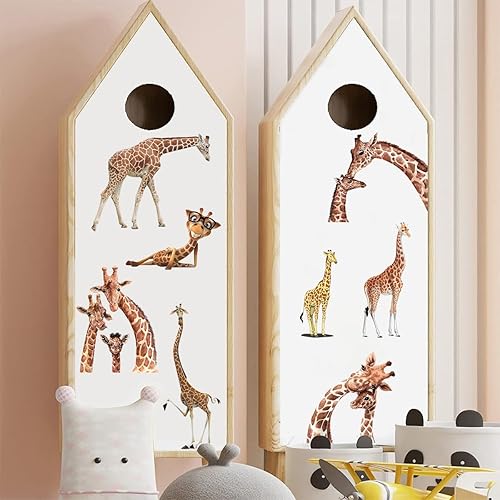 Miniatura 5 de Divertidas calcomanías de pared de jirafa de animales para despegar y pegar, calcomanías de pared de jirafa 3D, animales de la selva, habitación de