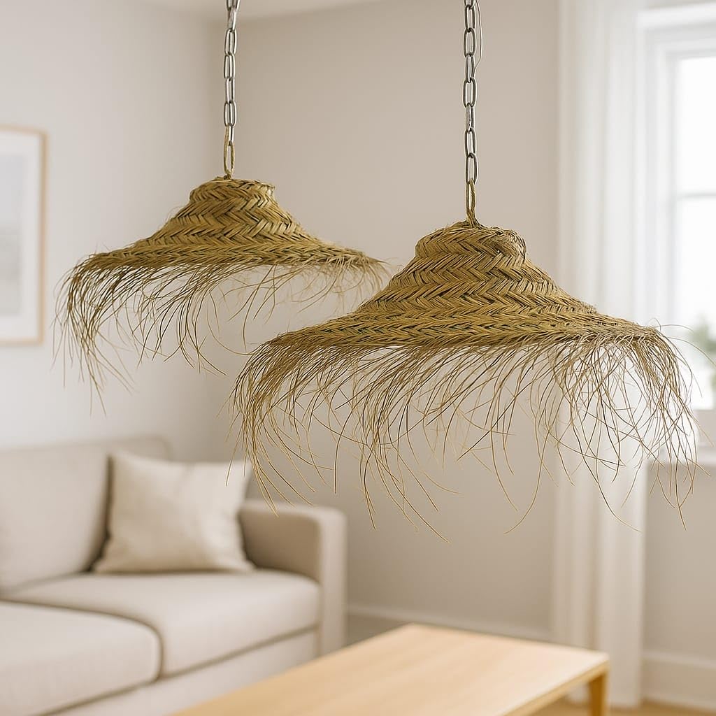 Generico Paralume Lampadario a Sospensione in Paglia Artigianale Marocchino: Stile Etnico, Illuminazione Naturale e Accogliente 2404251301 Vimini Rattan Palma Bamboo Fibre Naturali