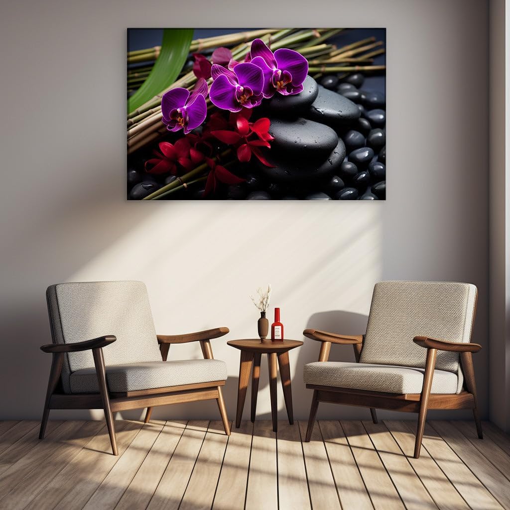 Canvas for Living room. Serenity in Balance: Orchids and Stones in Harmonious Display, 27 x 18 inch Canvas Wall Art - Contemporary Masterpieces - Modern Home Decor - 69x46 cm (27x18 inch)
