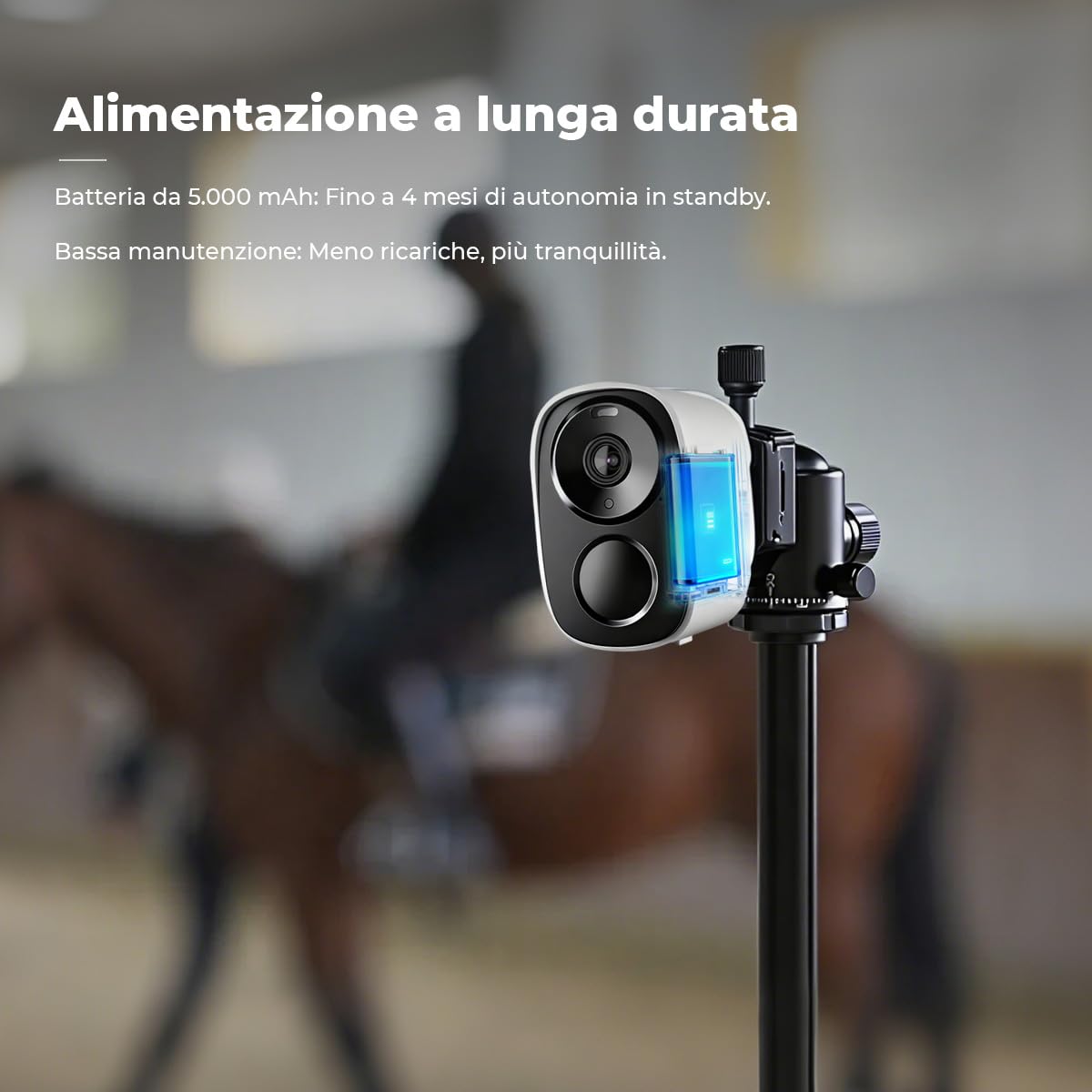 Telecamera di Sicurezza 4G LTE 2K HD per Scuderie e Trasporto Cavalli – Videocamera Cellulare a Energia Solare con Visione Notturna, Audio Bidirezionale, Allarmi di Movimento – Batteria 5000mAh – Senz