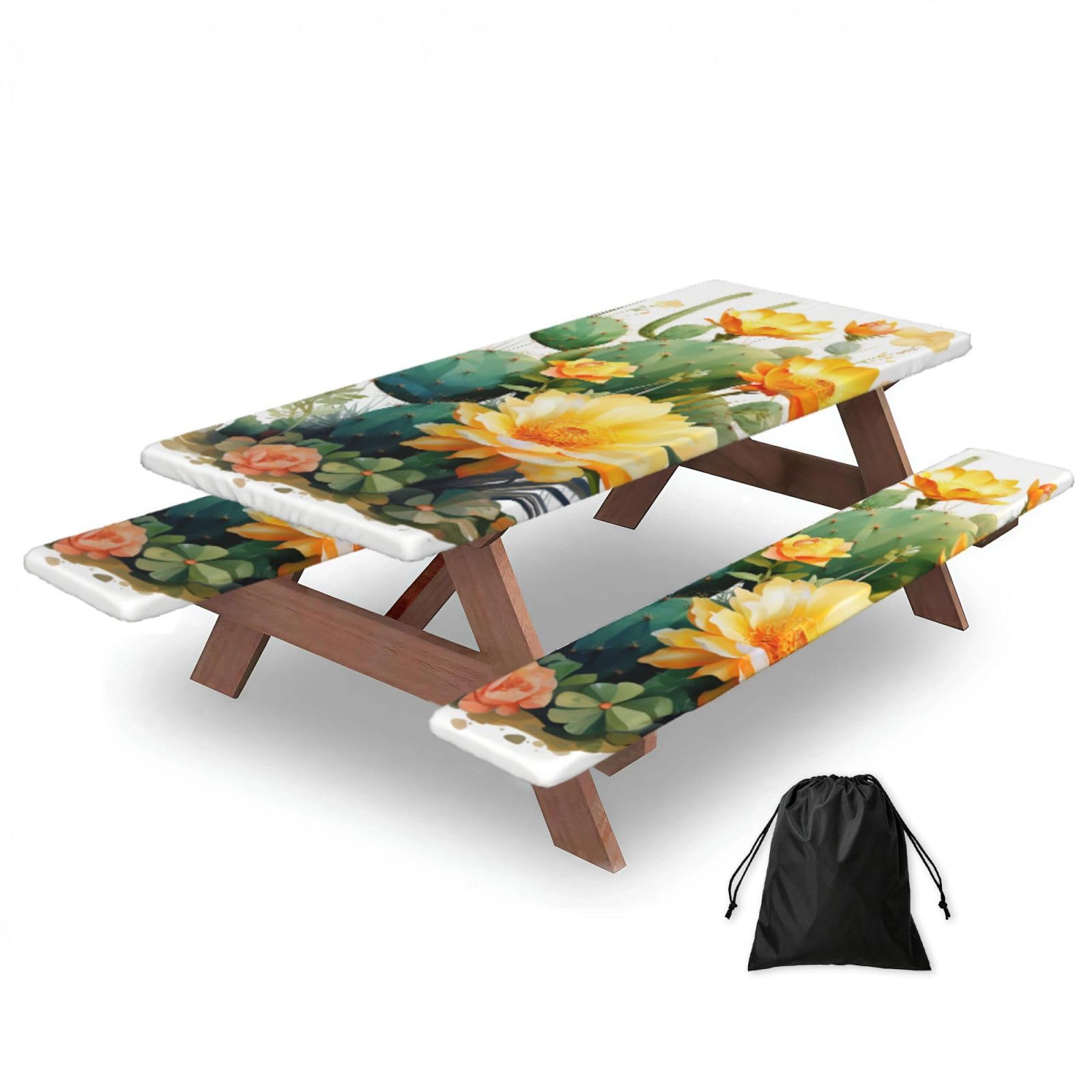 Nappe de pique-nique ajustée avec housses de banc, nappe élastique, imperméable, pour camping, extérieur, 183 cm