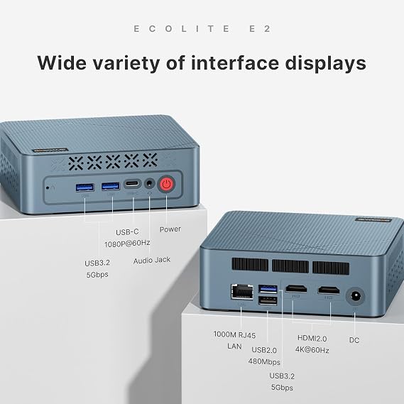 BOSGAME E2 Mini PC with AMD Ryzen 5 3550H, 16GB RAM 512GB NVMe SSD, Triple Displays via USB-C & Dual HDMI, Gigabit Ethernet, Compact Desktop Computer for Business, Office & School