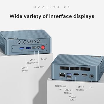 BOSGAME E2 Mini PC with AMD Ryzen 5 3550H, 16GB RAM 512GB NVMe SSD, Triple Displays via USB-C & Dual HDMI, Gigabit Ethernet, Compact Desktop Computer for Business, Office & School
